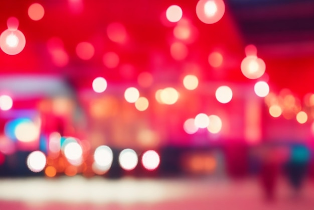 Red Tones Bokeh Background Of Shopping Center With Lights Blurry Image