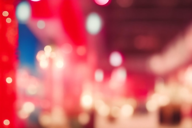 Red Tones Bokeh Background Of Shopping Center With Lights Blurry Image