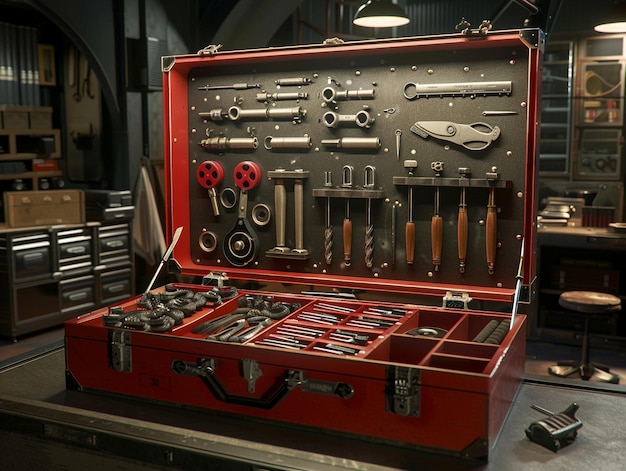 a red tool box with the number 1 on it