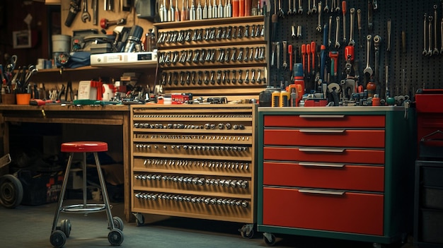 Photo a red tool shop with a red drawer that saystoolson it