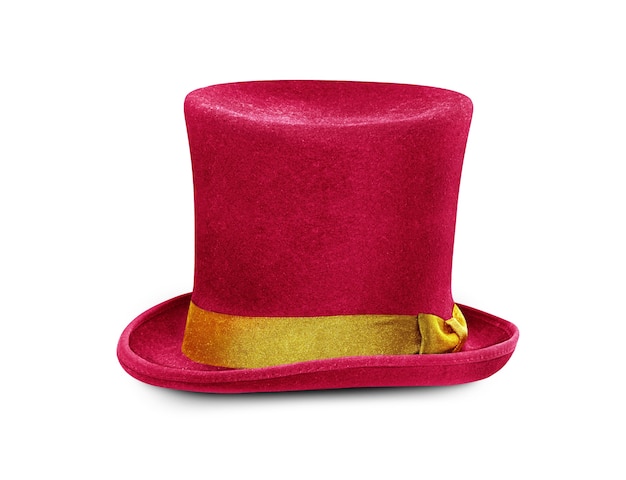 Red top hat with gold band, isolated against white background. With clipping path