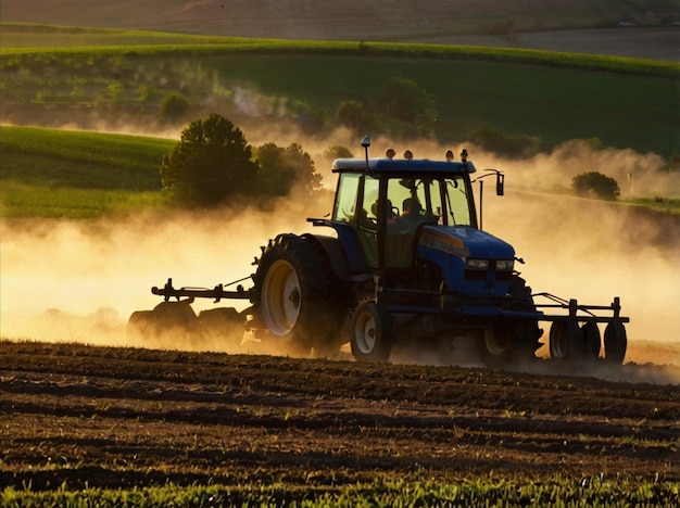 a red tractor is plowing a field with the words  tractor  on it