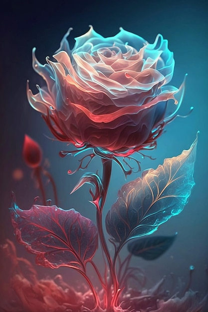 Red translucent rose in blue and red light