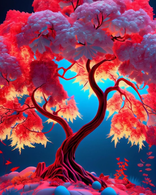 A red tree with a tree in the middle