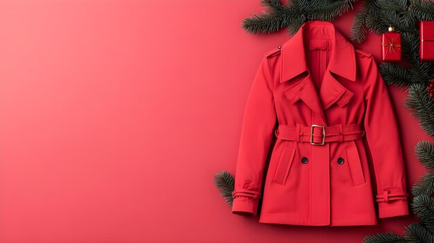 Red Trench Coat Christmas Gift Flat Lay