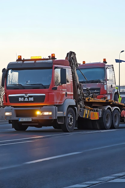 Photo a red truck with the word mam on the back