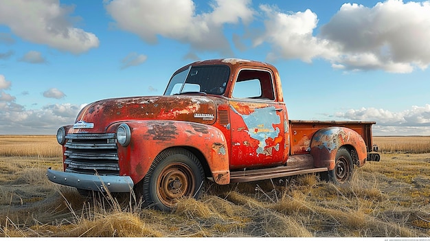 Photo a red truck with the word  rust  on the side