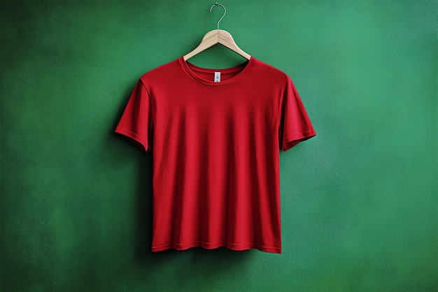 Red TShirt Hanging on a Green Wall