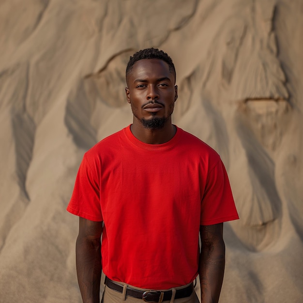 Red tshirt mockup male model a man wearing a red shirt