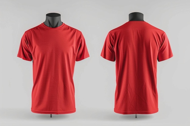 Red tshirt mockup on mannequin with front and back view