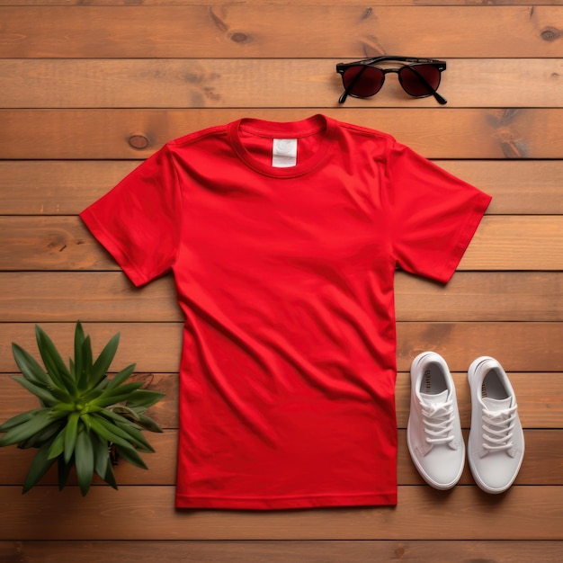 Red tshirt mockup top view