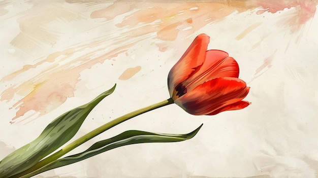 Red Tulip Watercolor Floral Art on Textured Background