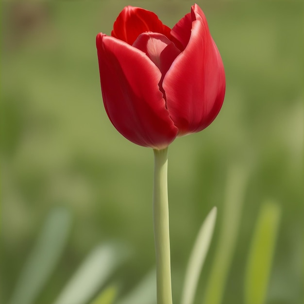 red tulip with green background