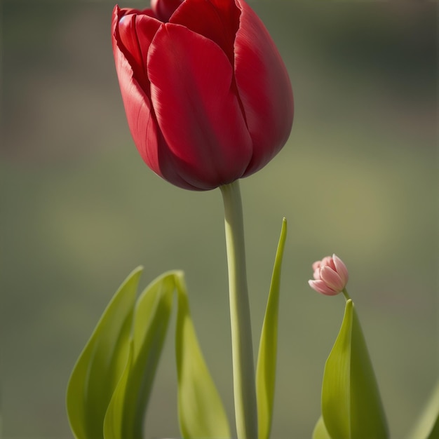 red tulip with green background