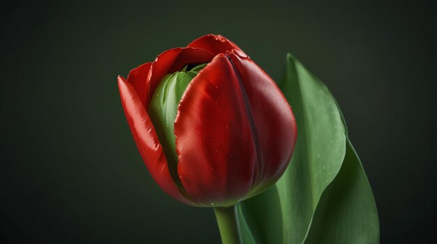 Photo a red tulip with a green background