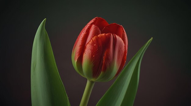 Photo a red tulip with a green background