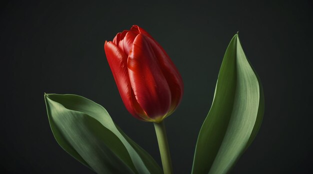 Photo a red tulip with the word tulips on it