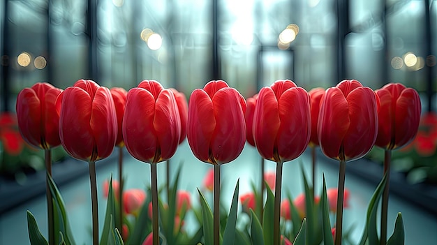 Red tulips in the garden HD 8K wallpaper Stock Photographic Image