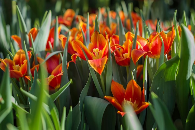 red Tulips in the garden in spring