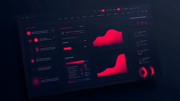 Photo red ui dashboard with data and charts for web design