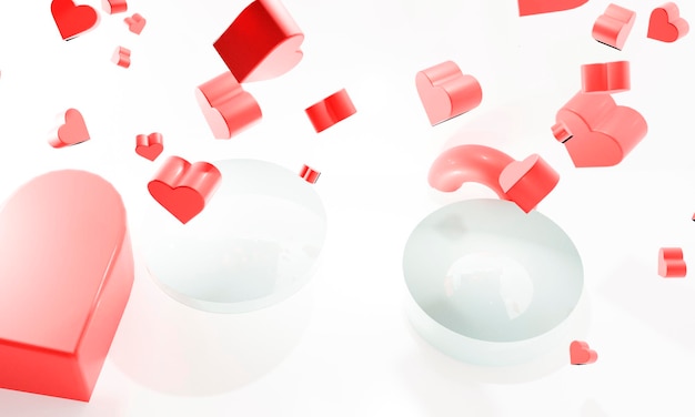 Red valentine hearts floating in the air with white background. 3d illustration.