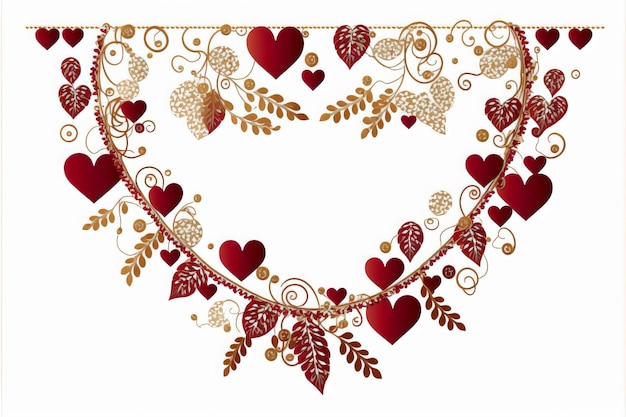 red valentines garland on white isolated background , boho style