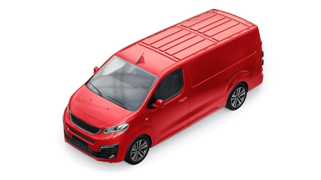 Red van on a white background A small commercial car delivery van for Courier delivery 3d rendering