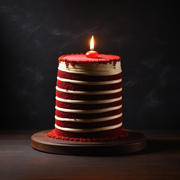 A Red Velvet Cake in the middle of a brown dark chalkboard background