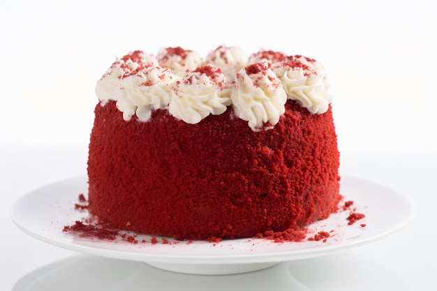 A red velvet cake with white frosting and white frosting.