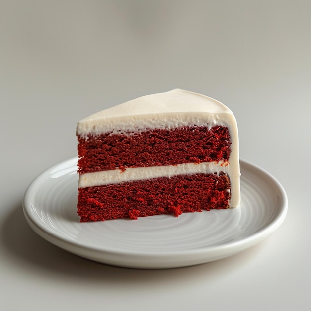 a red velvet cake with white icing and a slice of red velvet cake on a plate