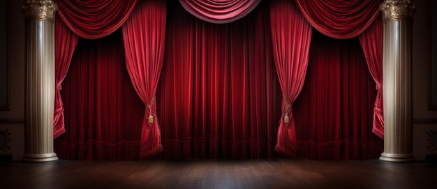 Red velvet curtain with gold frame Cinema or theater stage background