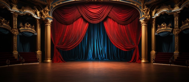 Red velvet curtain with gold frame Cinema or theater stage background