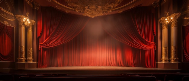 Red velvet curtain with gold frame Cinema or theater stage background