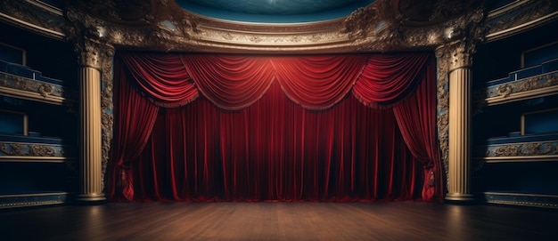 Red velvet curtain with gold frame Cinema or theater stage background