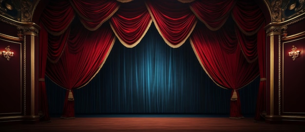 Red velvet curtain with gold frame Cinema or theater stage background