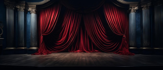 Red velvet curtain with gold frame Cinema or theater stage background