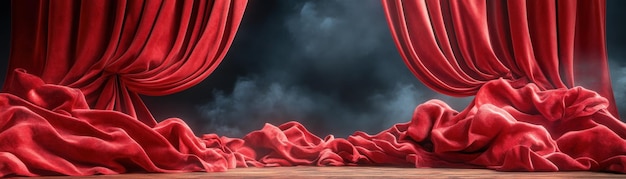 Photo red velvet curtains open to reveal an empty stage a dramatic and evocative image of anticipation