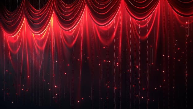 Red Velvet Curtains with Glimmering Lights