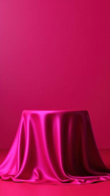 Red velvet podium with spotlight Satin cloth podium for product presentation AI Generated