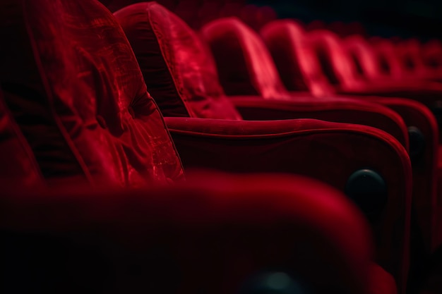 Photo red velvet seats in an empty theater with a dark background