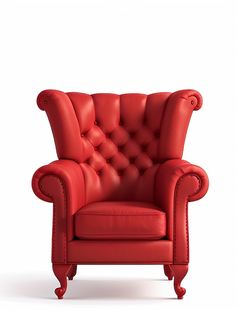 Red Vintage Armchair in a Realistic Style with White Background