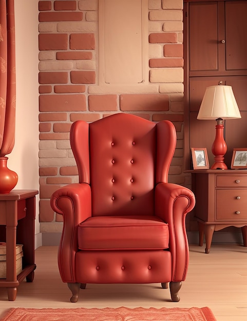 Red Vintage Armchair in a Realistic Style with White Background