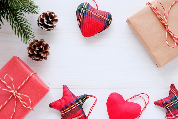 Red vintage gift box and ornament on white background 