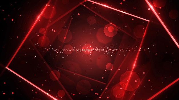 Red virtual abstract background space tunnel with neon line lights Reality portal arch tunnel