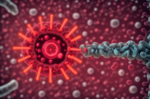 A red virus is being driven through a virus cell.