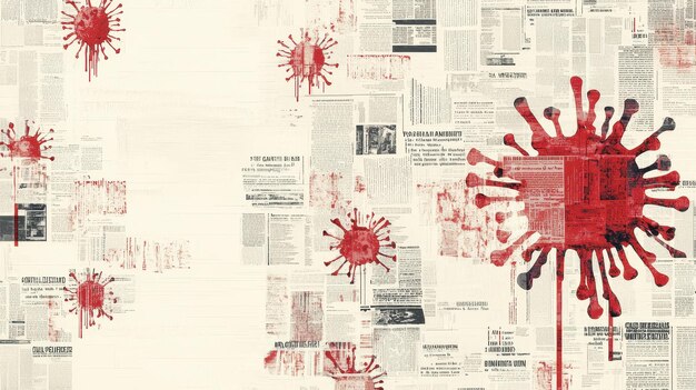 Photo red virus splashes on old newspaper background