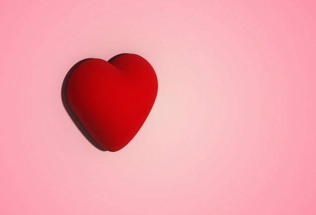 Red voluminous heart on a pink background 3D illustration