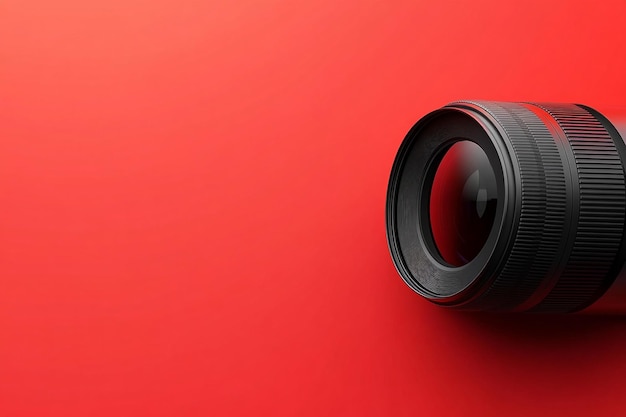 a red wall with a black lens that has a red background