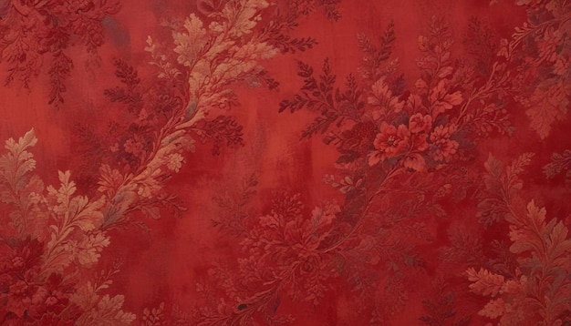 a red wall with a gold leaf pattern on it