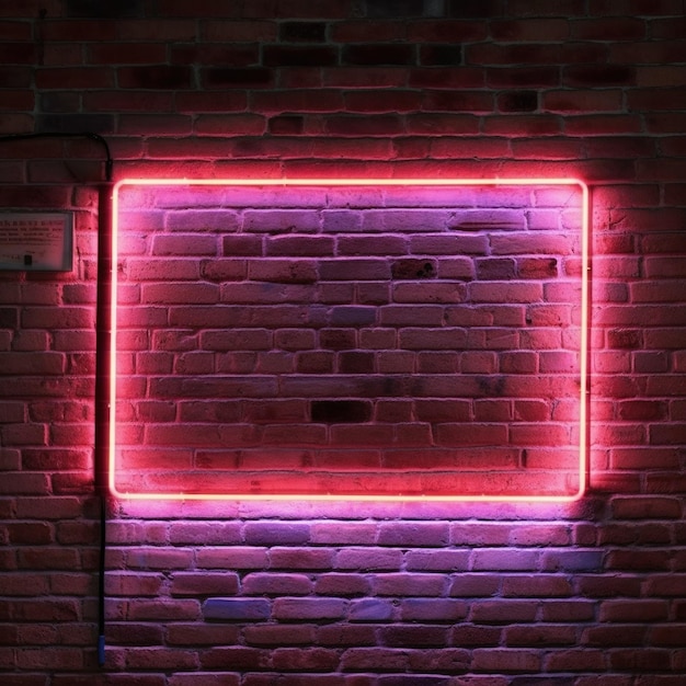 Red wall with light Brick wall and square neon sign frame AI Generated